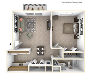 1-Bed/1-Bath, Primrose Floor Plan at Beacon Hill Apartments, Rockford, IL